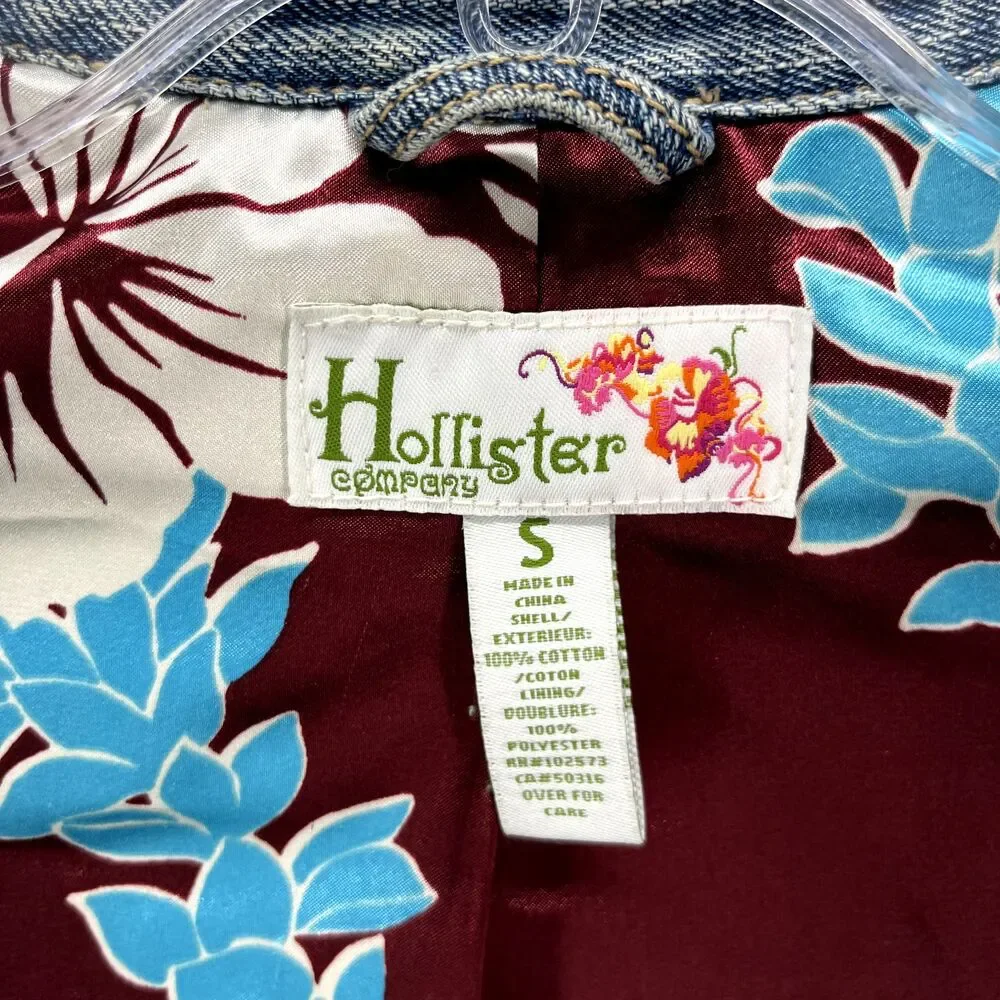 HOLLISTER CO‎ Denim Jacket Girls Juniors Small distressed Tropical lined